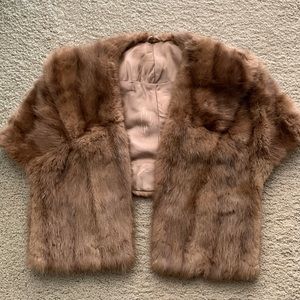 Vintage Genuine Mink Fur Shawl/Stole lined Satin with pockets